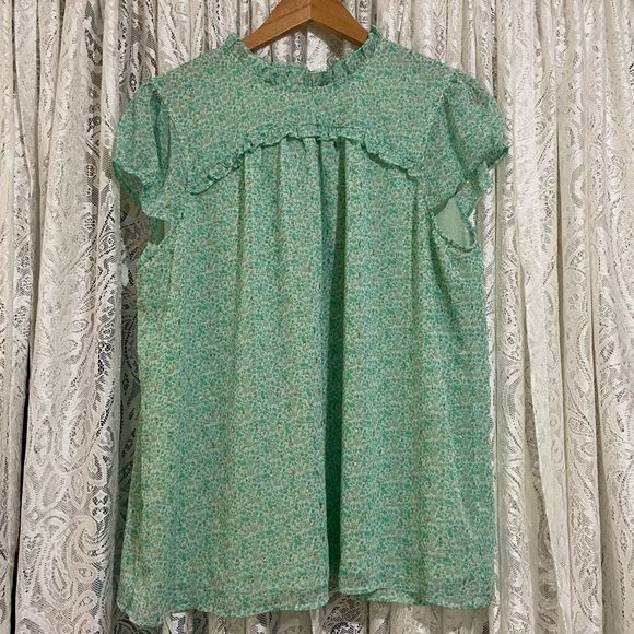 Floral Green Ruffle Blouse - Picture 1 of 8